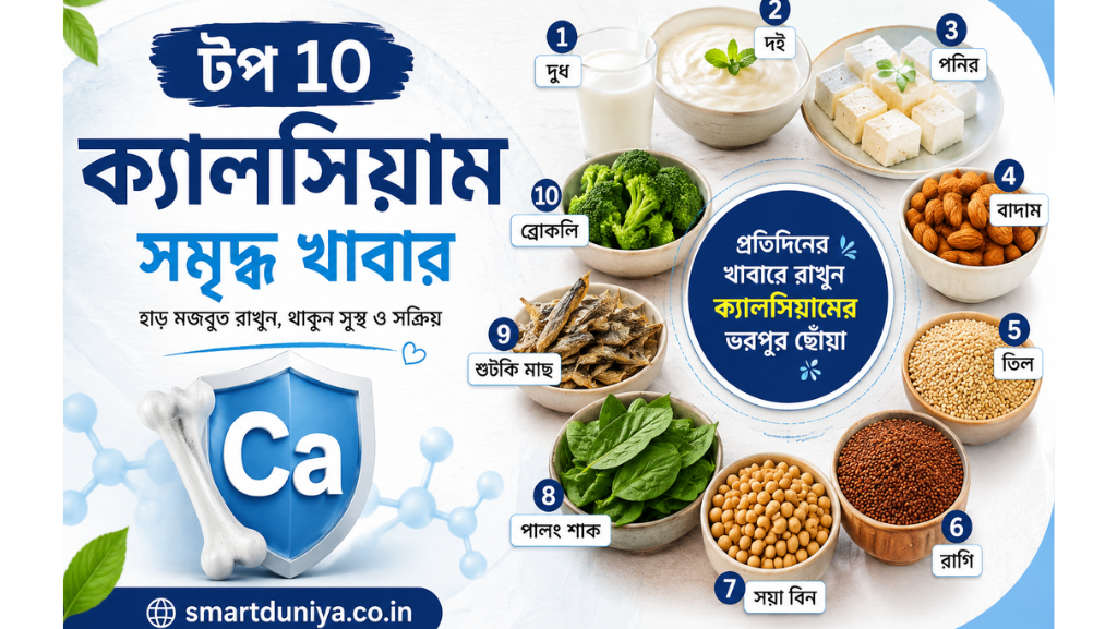 ক্যালসিয়াম সমৃদ্ধ শীর্ষ ১০টি খাবার শক্ত হাড় ও সুস্থ শরীরের জন্য কী খাবেন